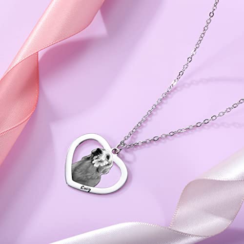 MunkiMix Personalisierte Foto-Edelstahl-Halskette mit Eingraviertem Hund-Katzen-Bild in Schwarz und Weiß. Personalisiertes für Tierliebhaber/Männer/Frauen. Gedenkanhänger in Herzform