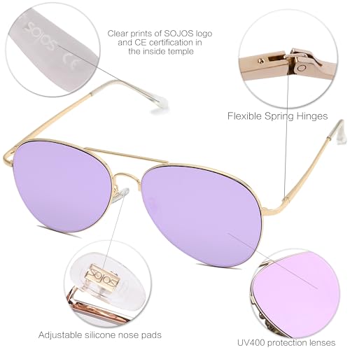 Image of SOJOS Classic Aviator Sunglasses for Women Men Metal Frame Spring Hinges SJ1030