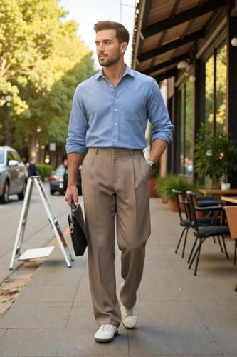 Image of KOTTY Men's Wide Leg Casual Style Korean Trousers with Relaxed Fit Tailoring Modern Structured Design for Professional Wear