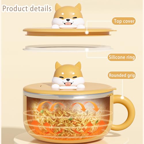 Bssowe Ramen Bol à Pâtes, Bol à Ramen 1200 Ml, Bols à Soupe Avec Poignées, Bol De Service Instantané Portable Avec Couvercle Et Cuillère, Bol à Pâtes Instantanées Avec Couvercle Pour Soupe (Marron) – vue 5