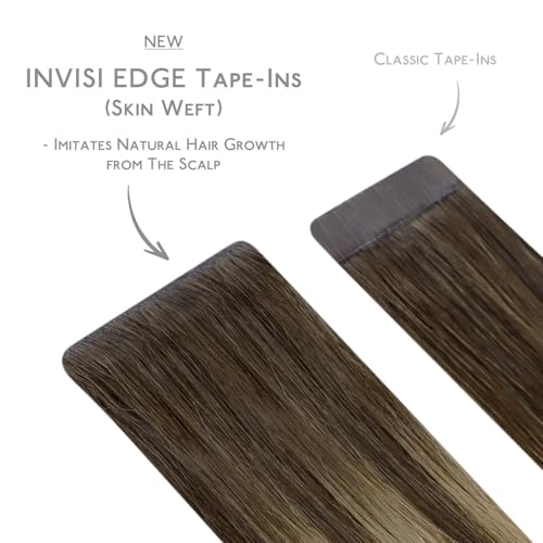 Image of WENNALIFE Invisi Edge & Classic Tape in Hair Extensions Human Hair | 18 Inch 100g 40pcs (Invisi Edge & Classic) Balayage Chocolate Brown to Caramel Blonde Invisi Remy Hair