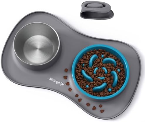 MateeyLife Hundenapf-Set 3-in-1, Anti Schling Napf Hund & Edelstahl-Wassernapf mit Anti-Rutsch-Silikonmatte, Katzen- und Welpennäpfe Futterschalen für kleine, mittelgroße und große
