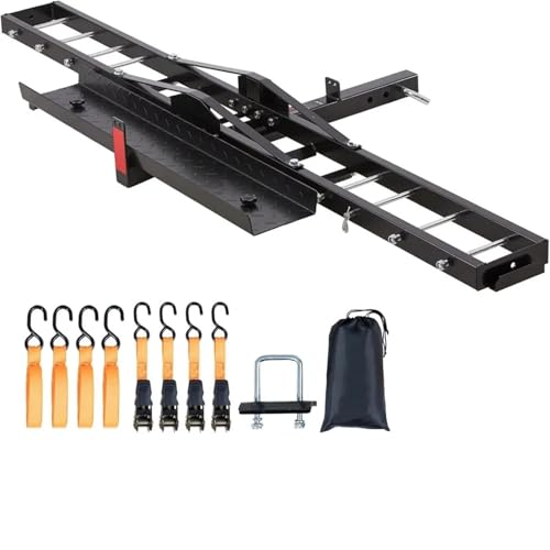 JC Black Steel Motorcycle Carrier 600 LBS Hitch Mount with 2inch Fit and 47" Longer Ramp