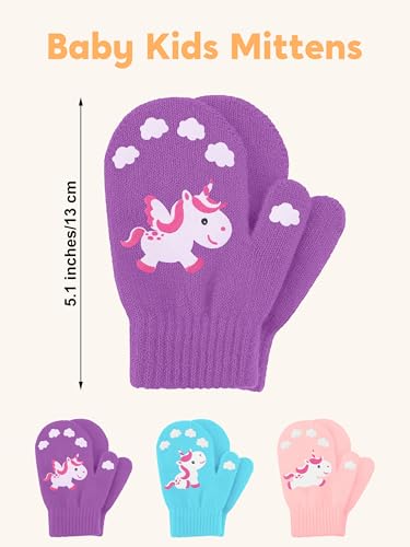 Image of Cooraby 6 Pairs Toddler Magic Stretch Mittens Winter Unisex Baby Knitted Gloves Mittens
