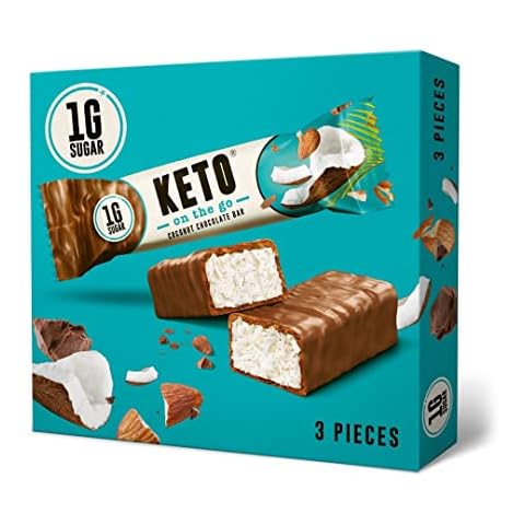 KETOFABRIK ketogene Lebensmittel - Schokoriegel | Schoko Kokos | 3x35g | Keto Schokolade mit nur 1g Zucker pro Keto Riegel | Ohne Zuckerzusatz | Keto Snack kalorienarme Süßigkeiten für Keto Diät Cover