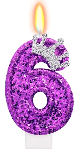 Elekfx Purple Crown Number 6 Candle Princess Birthday Party Decorations