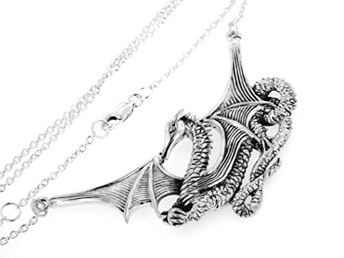 Sterling Silver Large Detailed Winged Sea Dragon Serpent Necklace #TOP1