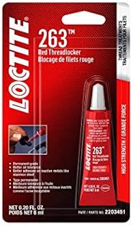 Loctite 2203451 Threadlocker 263 Surface Insensitive-High Strength Tube, Red, 6-ml