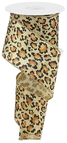 Wired Ribbon Animal Print Leopard Cheetah 2.5 Inches X 10 Yards for Wreaths, Floral Arrangements, Gift Wrapping, Crafting (Metallic Gold, 2.5)