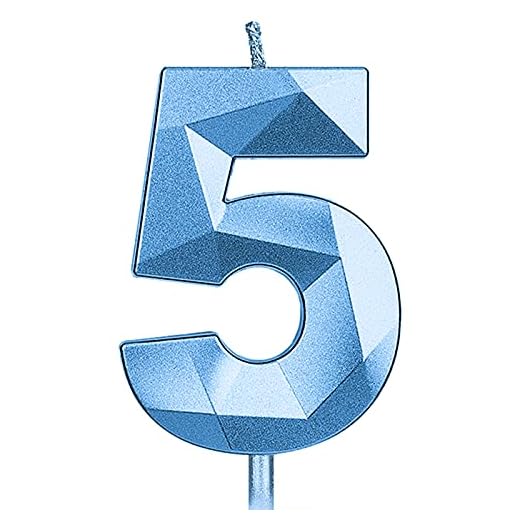 KINBOM 7cm Velas de Cumpleaños con Números Grandes, Forma de Diamante 3D Velas Cumpleaños Numeros Decoración para Tartas para Bodas Aniversarios Fiestas de Graduación Número 5(Azul)
