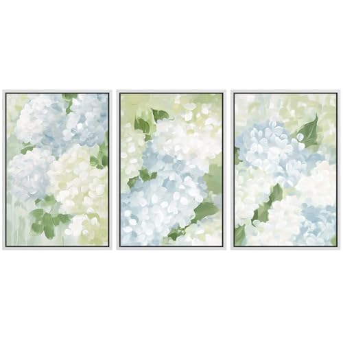 SIGNFORD Framed Canvas Print Wall Art Set Soft Hydrangea Floral