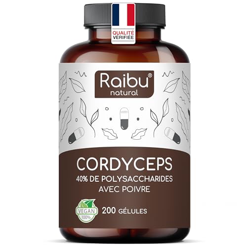 Cordyceps Sinensis CS-4-21000mg de Cordyceps par dose quotidienne (Extrait 10:1) - 40% de Polysaccharides Bioactifs - 200 Capsules: Haute Dose, Végan & sans additifs - Produit par Raibu