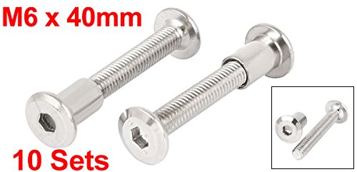 Lot De 10 Vis à Tête Fraisée Hexagonale + écrou Barillet – M6x40 Mm, Accessoires Uxcell
