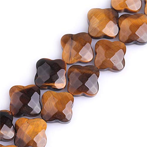 GEM-Inside 30Pcs 12mm Faceted Clover Plant Flower Natural Tiger Eye Stone Gemstone Semi Precious Charms Beads for Jewelry Making 15" Strand Chakras Beads