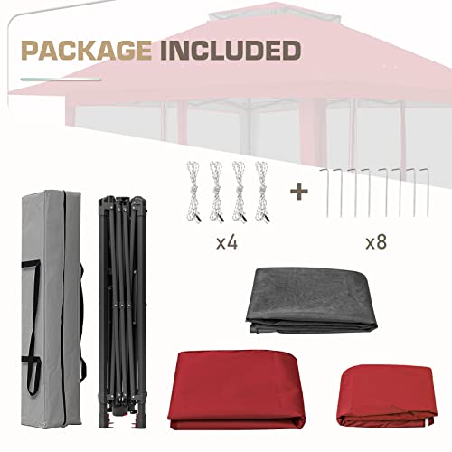 Eagle Peak 13X13 Pop-Up Gazebo Tent Instant W/Mosquito Netting，Outdoor Gazebo Canopy Easy Set-Up Folding Shelter (Red) #TOP7