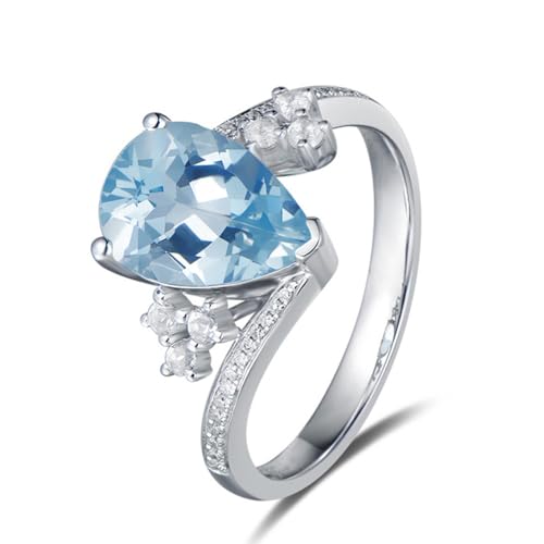 2CT Aquamarine Ring 925 Sterling Silver Pear Cut 7 * 9MM Sky Blue Aquamarine and White Moissanite Engagement Ring2