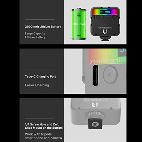 Image of RGB Full Color LED Video Light 2500K-9000K 800LUX Magnetic Mini Fill Extend 3 Cold Shoe 2000mAh Type-c Port(E)