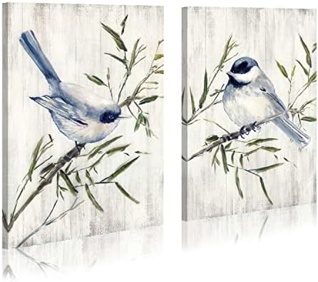 WALLSUP DECOR Vintage Bird Canvas Wall Art - Animals Bird Flying Pictures Tree Branch Rustic Chickadees Painting Abstract Watercolor Hummingbird Artwork for Bathroom Wall Office