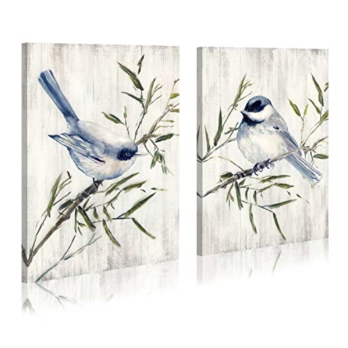 Wallsup Decor Vintage Bird Canvas Wall Art - Animals Bird Flying Pictures Tree Branch Rustic Chickadees Painting Abstract Watercolor Hummingbird Artwork For Bathroom Wall Office #TOP26