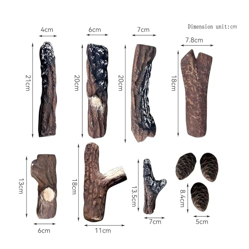 Grandhom Gaskaminscheite, 10 Stück, kleine Feuerstelle, dekoratives Keramik-Brennholz-Set für drinnen und draußen, Gaseinsätze, belüftet, belüftet, elektrisch, Bioethanol, Gel-Kamine, lang, 6–22 cm