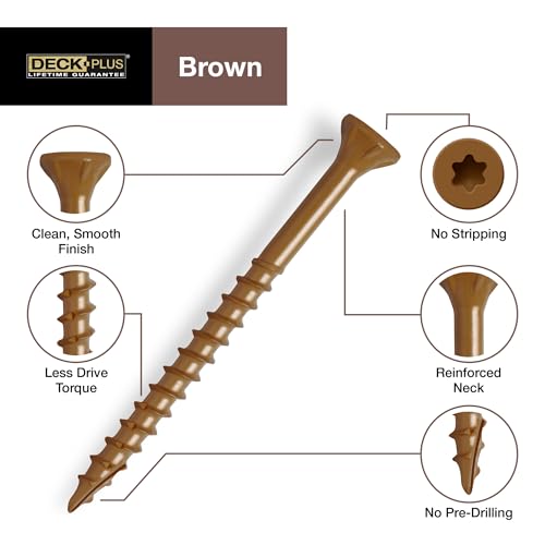 Deck Plus 2-1/2 Inch Epoxy Coated Exterior Wood and Fence Screws #10 x 2-1/2" Torx/Star Drive Included Coarse Thread, Outdoor Rust Resistant Decking Screw, Brown, 1lb Box, 73 Pieces | 48824 - Thumbnail 2