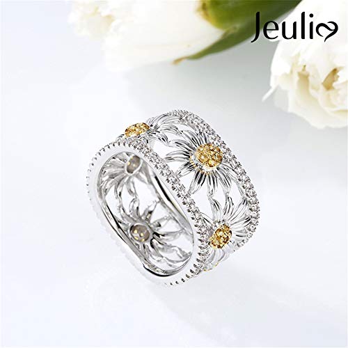 Jeulia Women Sunflower Band Rings S925 Sterling Silver Yellow Diamond Rings Hollow Curved Promise Rings For Her Anniversary Birthday Gift (7) #TOP4