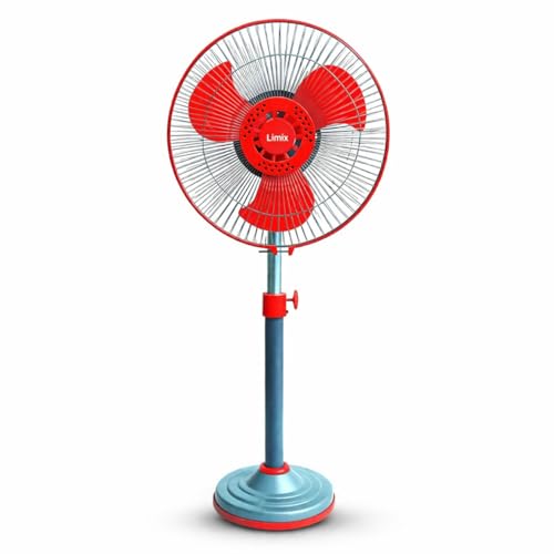 Image of Limix Pedestal Fan, 12V DC Solar Powered, 21W, 3 Blades, Adjustable Height, Red & Grey, Classic Style, 10x30x30 cm Solar Fan-69A