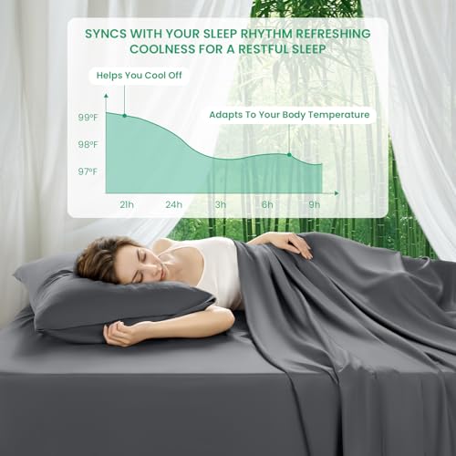 SONORO KATE 100% Viscose Derived from Bamboo_Sheets Full Size, Ultra Breathable & Cooling Bed Sheets for Hot Sleepers, Hotel Luxury Silky Bedding Sheets, 16" Deep Pocket - 4PC (Dark Grey,Full)