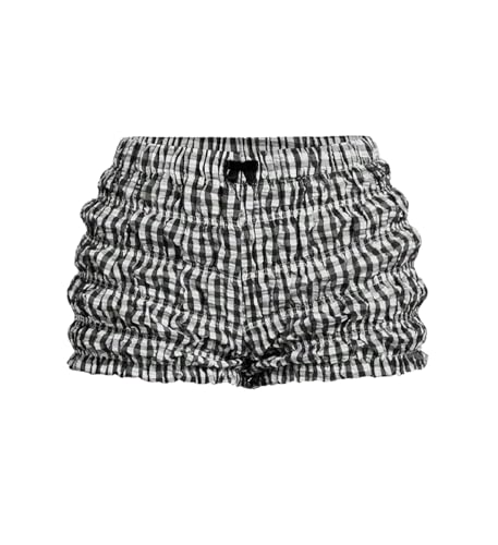 Image of Cute Bloomers Shorts for Women Y2k Ruffle Gingham Bottoms Low Rise Lounge Boy Shorts Plaid Mini Pj Boxers