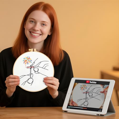 Image of Beginner Embroidery Starter Kit, Easy Hand Embroidery Kits for Beginners Adults, Stamped Cross Stitch Kits for Beginners Adults Craft Kits for Women, Entire Set of Embroidery Supplies & Video Tutorial
