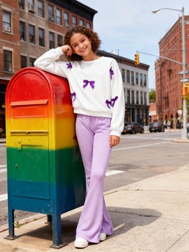 Image of Girls 2 Piece Outfits Long Sleeve Butterfly Sweatshirt & Flared Pants Fall Clothing Set Size 7-12 Years