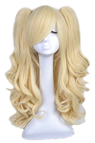 Yuehong Long Anime Lolita Clip on Ponytail Wavy Cosplay Wig (Blonde)