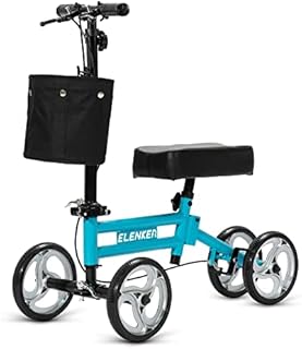 ELENKER Adjustable Steerable Knee Scooter for Foot Injuries Ankles Surgery Medical Knee Walker Crutches Alternative Blue
