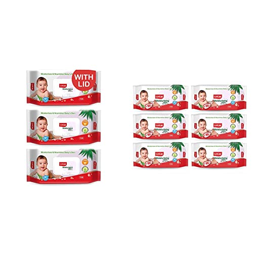 Image of LuvLap Paraben Free Baby Wipes with Aloe Vera, with Fliptop Lid (72 Wipes /Pack, Pack of 3) & LuvLap Paraben Free Baby Wipes with Aloe Vera (72 Wipes /Pack, Pack of 6)