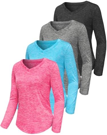 Sportshirt Damen Kurzarm V-Ausschnitt UPF 50+ Sport Fitness T-Shirts Atmungsaktiv T-Shirt Laufshirt für Funktionsshirt Workout Top Gym Yoga