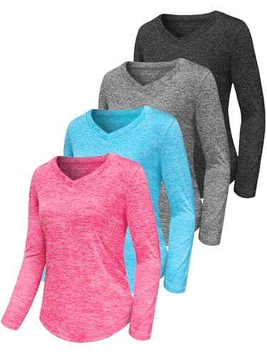 Sportshirt Damen Kurzarm V-Ausschnitt UPF 50+ Sport Fitness T-Shirts Atmungsaktiv T-Shirt Laufshirt für Funktionsshirt Workout Top Gym Yoga