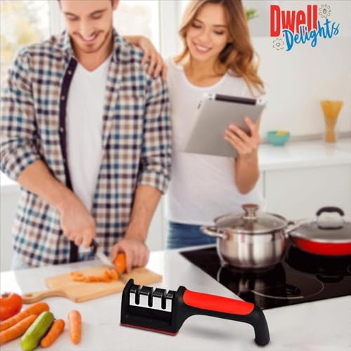 Image of Manual Knife Sharpener Tool with 3-Stage System | Kitchen Knife Sharpener for Home Use | Blade Sharpener for Steel & Ceramic | Ultra Strong Safe & Easy Knife Sharpner Machine Top Grain