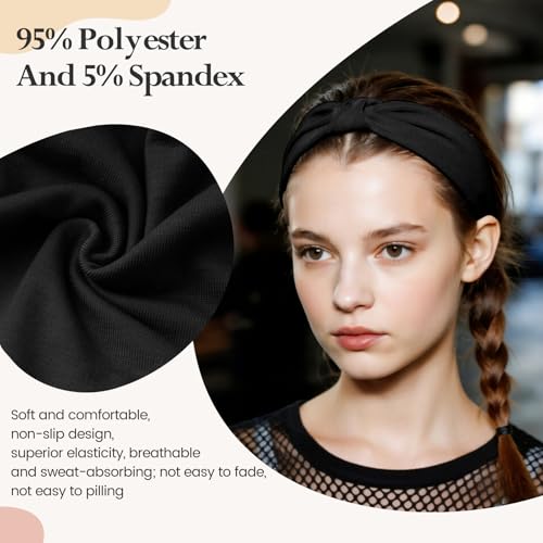 Image of HSEM Headbands for Women, Wide Elastic Head Bands, Non-Slip Thick Hair Bands, Sports Stretchy Sweat Bands, Large Knotted Soft Headband for Washing Face, Makeup, Workout, Spa, Fashion, 6-Pack Black