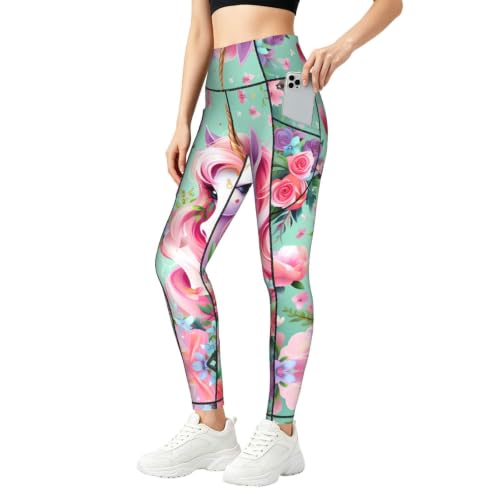 Leggings elásticos de cintura alta Pink Unicorn para el gimnasio y uso diario