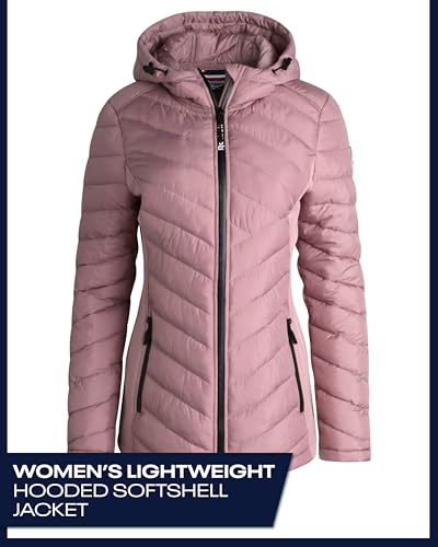 Reebok Womens Jacket - Lightweight Softshell Quilted Jackets for Women Zip Up Hooded Winter Coat Outerwear with Pockets2