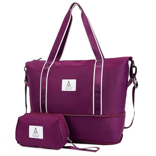 Arxus Sac de Voyage avec Trousse de Toilette, 25L-35L Sac Fourre-Tout Extensible pour La Nuit avec Bandoulière Amovible for Femme Voyage Avion Camping...