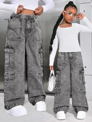 Image of Tween Girls Clothes 2 Piece Long Sleeve Top + Denim Cargo Pants, Teen Girls Fall Clothing Set, Sizes 5-12 Years