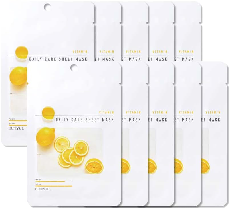[Pack van 10] EUNYUL Daily Care Gezichtsmaskers Pack Vitanmine 22 ml x 10 Stuks Veganistische Koreaanse Huidverzorging Hypoallergeen Tencelblad & Natuurlijke Ingrediënten