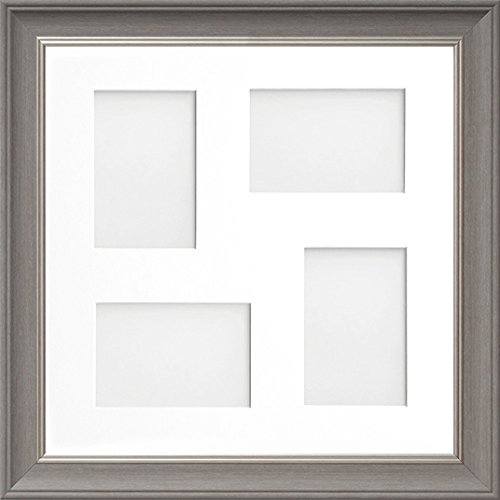 Frame Company Gunmetal Grey Frame With White Mount Drummond Gunmetal Grey Multi-Aperture Photo Frame With Mount 40X40cm For 6X4 (X4 Mix) *Fitted With Glass*