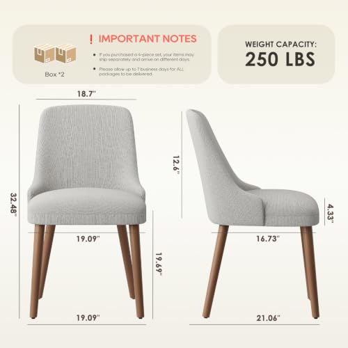 Image of MALOL Dining Chairs Set of 4, Upholstered Dining Room Chair with Wood Legs, High-Back Padded Kitchen Chairs for Dining Room /Restaurant /Cafe, Light Grey