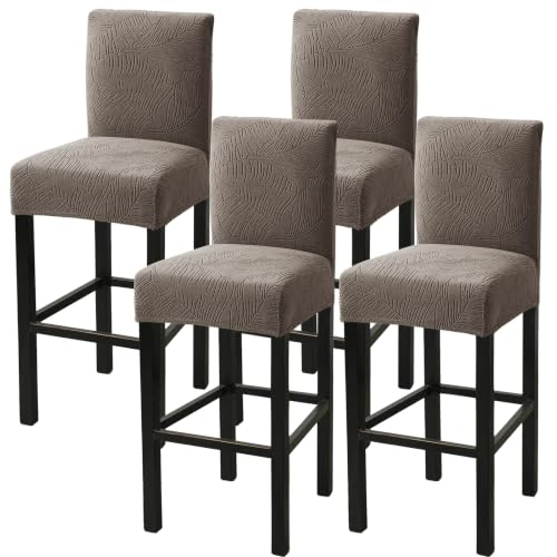 Image of HAOYONG Bar Stool Covers, Stretch Counter Stool Pub Chair Slipcover Washable Counter Height Chair Covers for Kitchen Dining Room Cafe Set of 4 (Coffee)