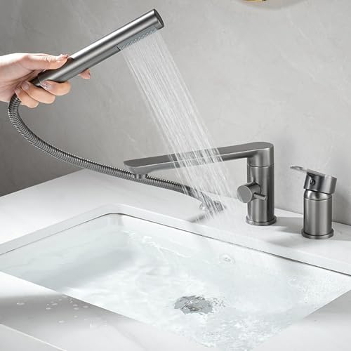 Robinet de salle de bain gris LWX avec douche à main et mélangeur