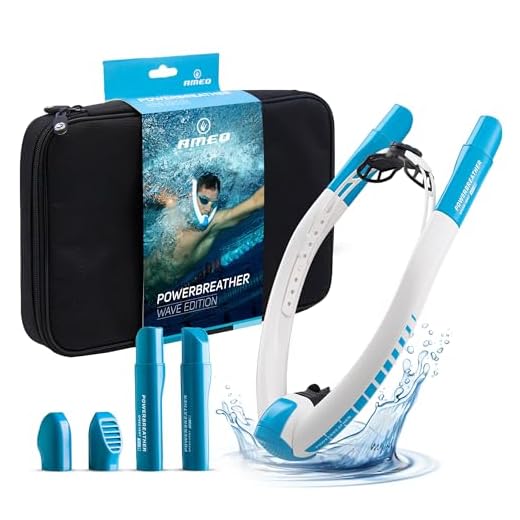 POWERBREATHER AMEO WAVE - il set di boccaglio per ogni esigenza - 100% aria fresca, nessuna respirazione a pendolo grazie alla tecnologia brevettata delle valvole