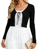 Navneet Damen Bolero Festlich Kurze Strickjacke Cardigan Elegant Tie Front Strick Jäckchen für Abendkleid Schwarz M