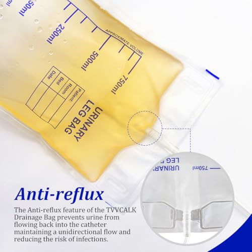 Tvvcalk 10 Stück 750ml Urinbeutel katheterbeutel, Urinbeutel Beinbeutel, Katheter Beinbeutel, Urindrainagebeutel mit 2 Stoffgurten, Ventil und T-Ablass